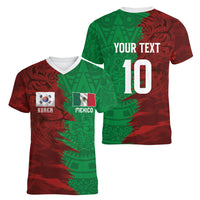 South Korea and Mexico National Football Custom Women V-Neck T-Shirt Taegeuk Warriors with El Tricolor Grunge Split Style