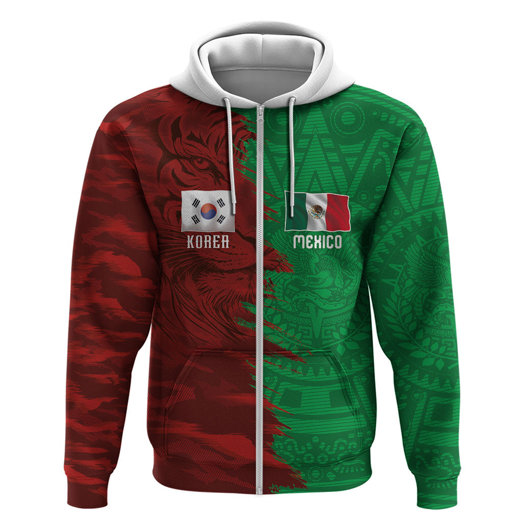 South Korea and Mexico National Football Custom Zip Hoodie Taegeuk Warriors with El Tricolor Grunge Split Style