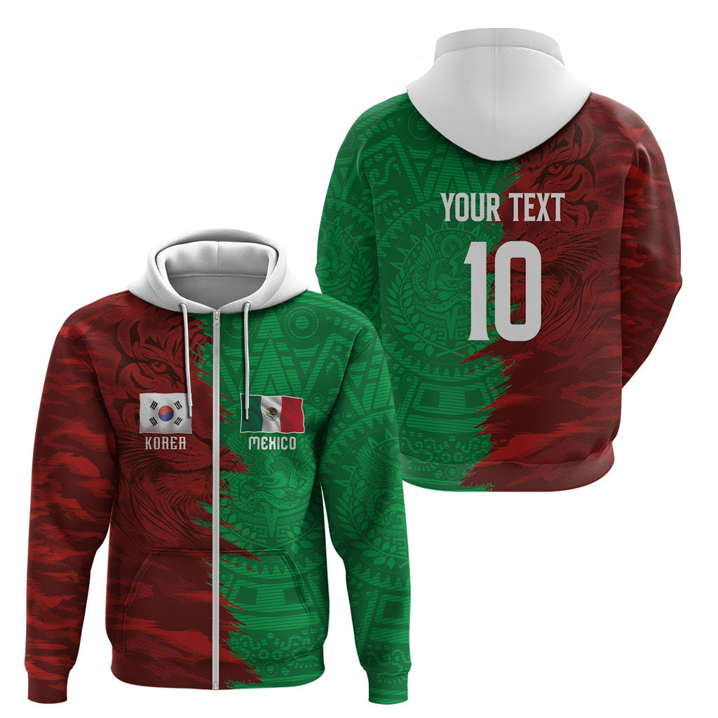 South Korea and Mexico National Football Custom Zip Hoodie Taegeuk Warriors with El Tricolor Grunge Split Style