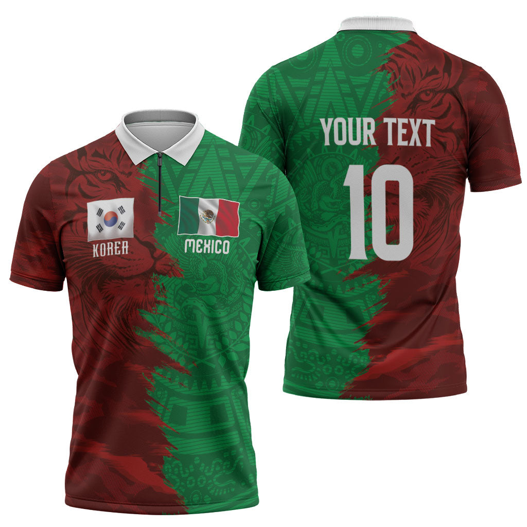 South Korea and Mexico National Football Custom Zipper Polo Shirt Taegeuk Warriors with El Tricolor Grunge Split Style
