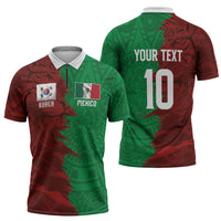 South Korea and Mexico National Football Custom Zipper Polo Shirt Taegeuk Warriors with El Tricolor Grunge Split Style