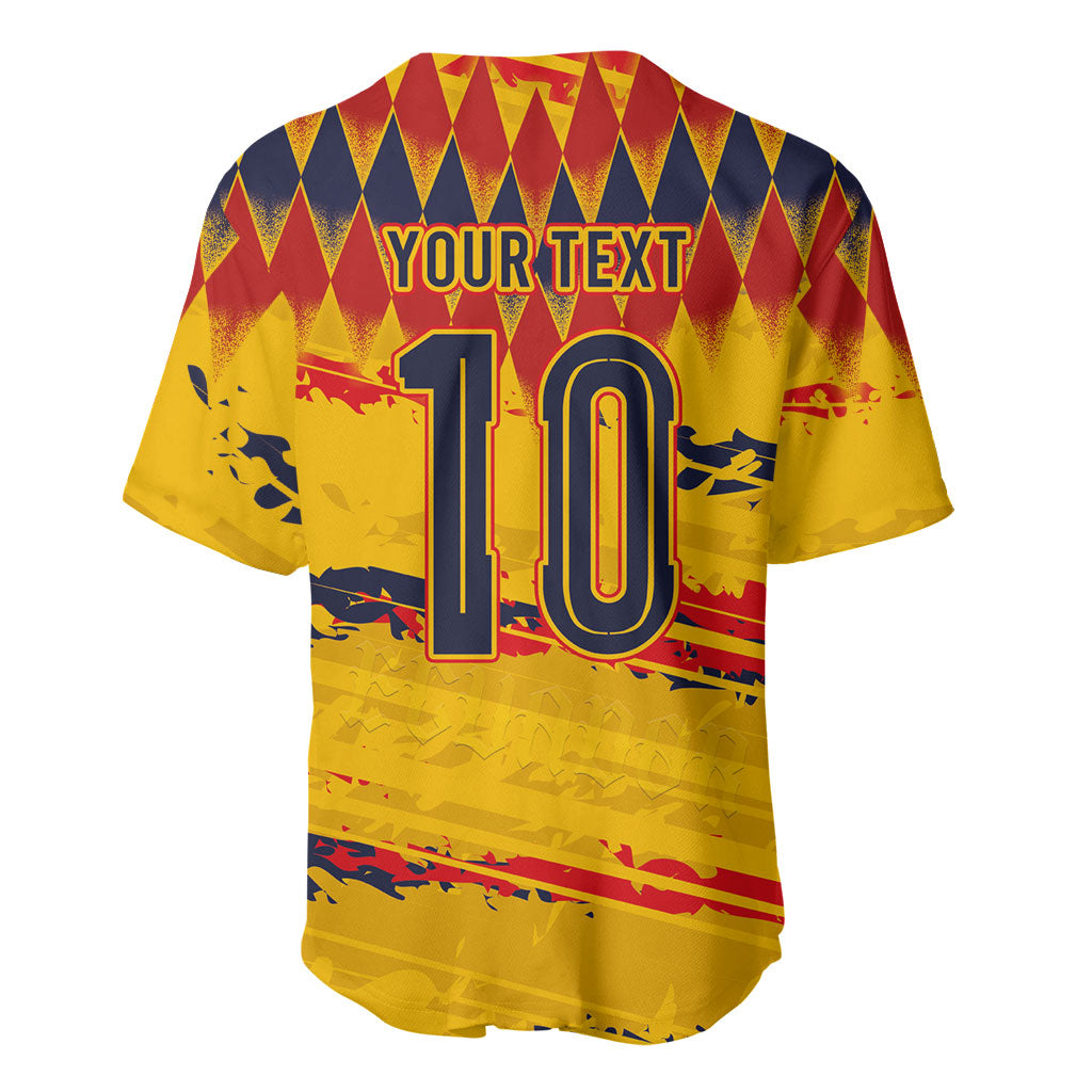 Ecuador National Football Custom Baseball Jersey Argyle Pattern With Grunge Flag Splatter Graphics