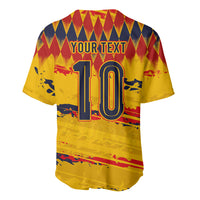 Ecuador National Football Custom Baseball Jersey Argyle Pattern With Grunge Flag Splatter Graphics