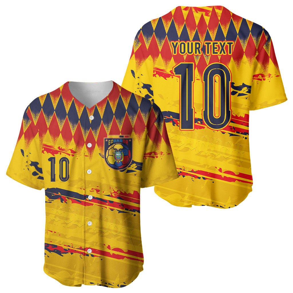 Ecuador National Football Custom Baseball Jersey Argyle Pattern With Grunge Flag Splatter Graphics