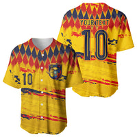 Ecuador National Football Custom Baseball Jersey Argyle Pattern With Grunge Flag Splatter Graphics