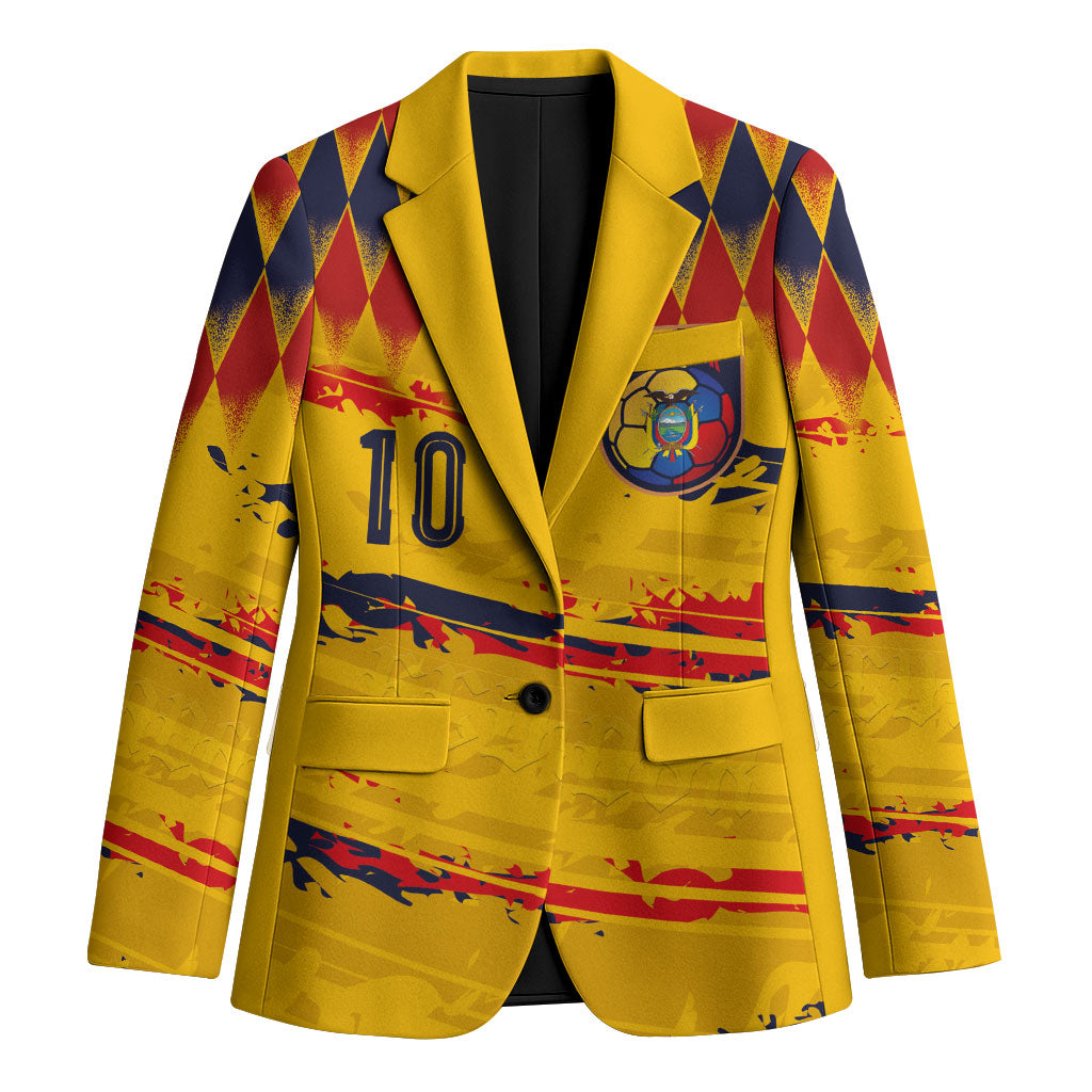 Ecuador National Football Custom Blazer Argyle Pattern With Grunge Flag Splatter Graphics