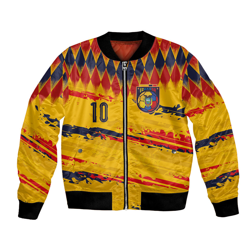 Ecuador National Football Custom Bomber Jacket Argyle Pattern With Grunge Flag Splatter Graphics