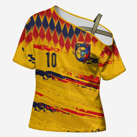 Ecuador National Football Custom Cross Shoulder Shirt Argyle Pattern With Grunge Flag Splatter Graphics