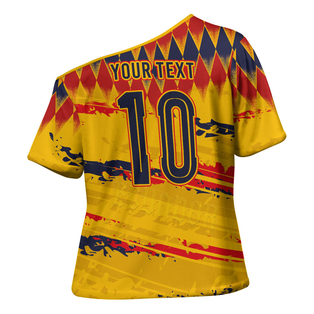 Ecuador National Football Custom Cross Shoulder Shirt Argyle Pattern With Grunge Flag Splatter Graphics