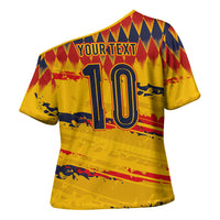 Ecuador National Football Custom Cross Shoulder Shirt Argyle Pattern With Grunge Flag Splatter Graphics