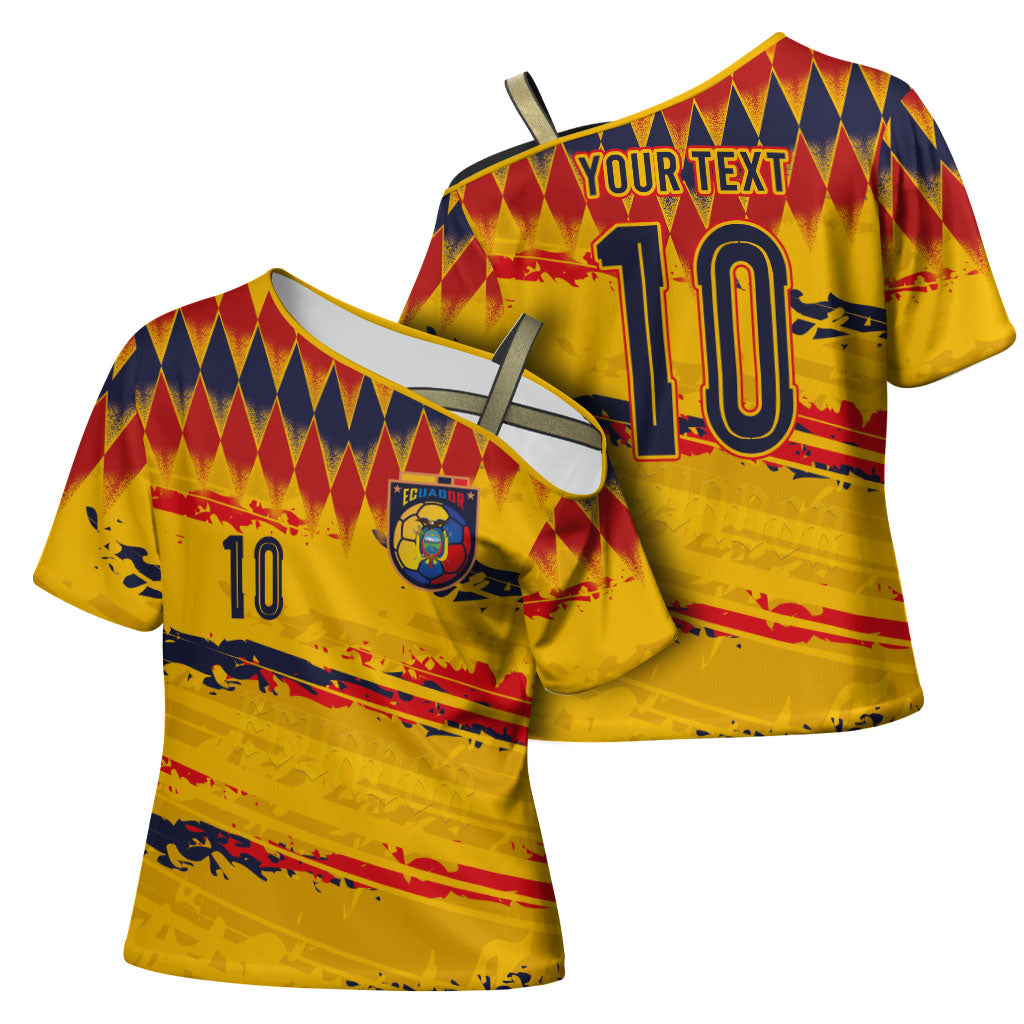 Ecuador National Football Custom Cross Shoulder Shirt Argyle Pattern With Grunge Flag Splatter Graphics