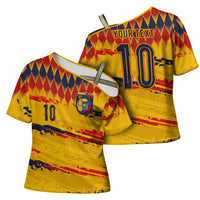 Ecuador National Football Custom Cross Shoulder Shirt Argyle Pattern With Grunge Flag Splatter Graphics