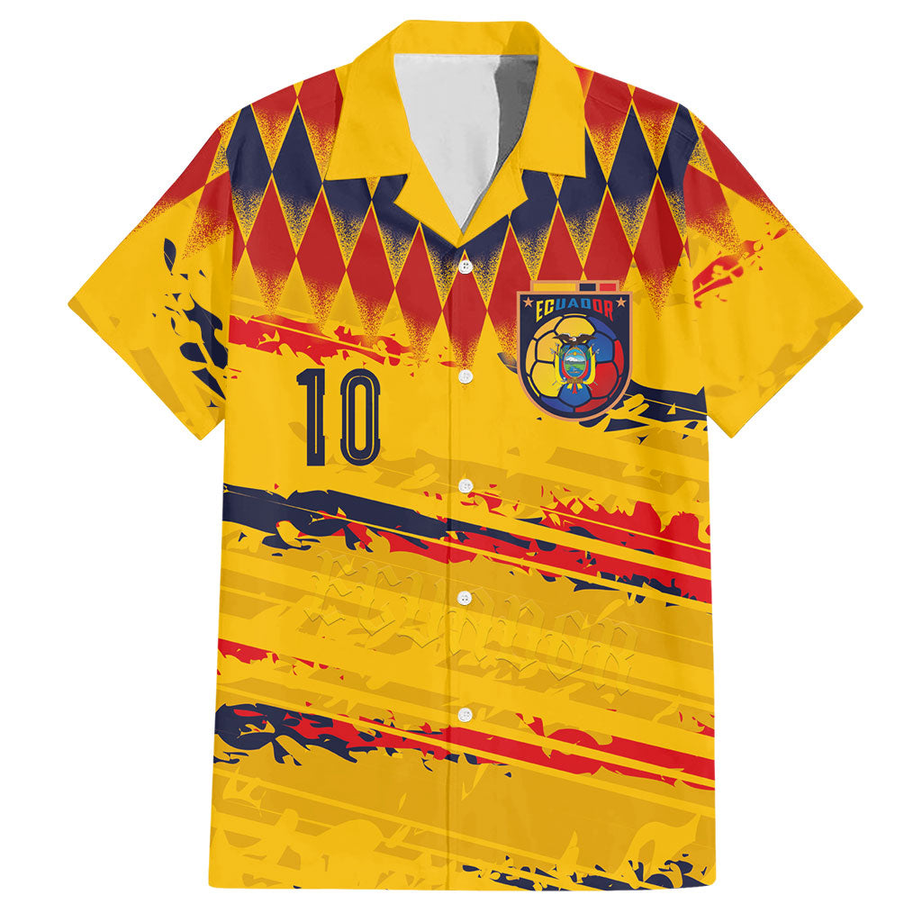Ecuador National Football Custom Hawaiian Shirt Argyle Pattern With Grunge Flag Splatter Graphics