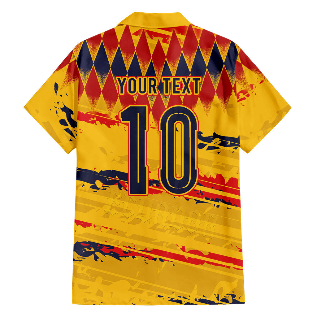 Ecuador National Football Custom Hawaiian Shirt Argyle Pattern With Grunge Flag Splatter Graphics