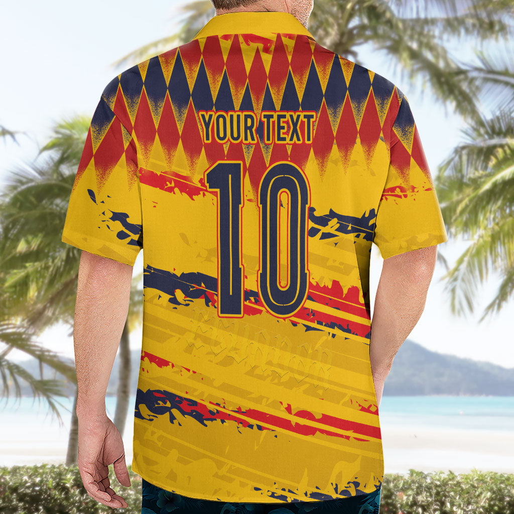 Ecuador National Football Custom Hawaiian Shirt Argyle Pattern With Grunge Flag Splatter Graphics