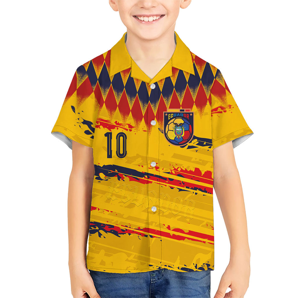 Ecuador National Football Custom Hawaiian Shirt Argyle Pattern With Grunge Flag Splatter Graphics