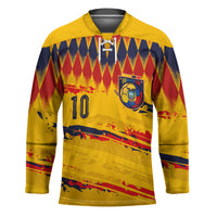 Ecuador National Football Custom Hockey Jersey Argyle Pattern With Grunge Flag Splatter Graphics