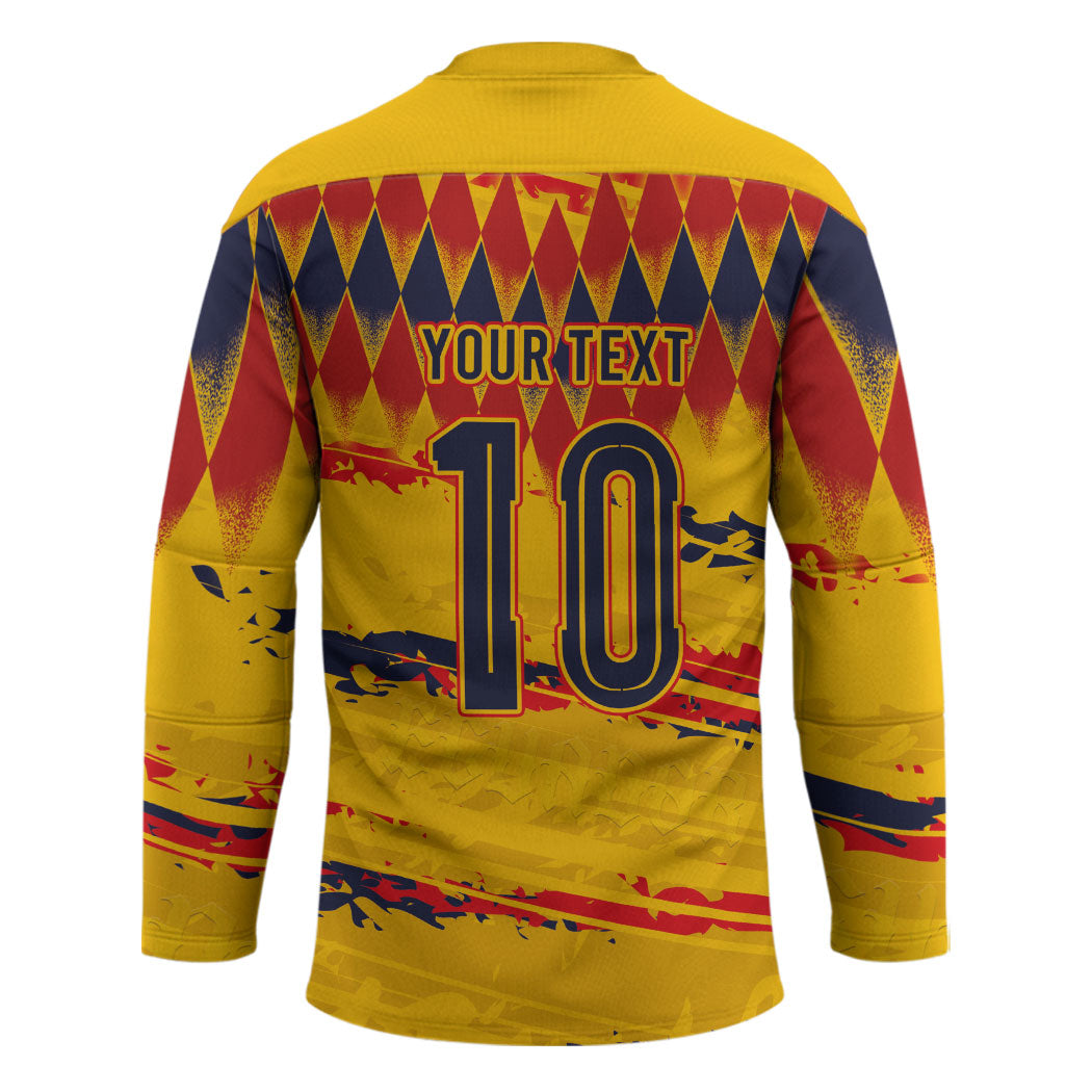 Ecuador National Football Custom Hockey Jersey Argyle Pattern With Grunge Flag Splatter Graphics