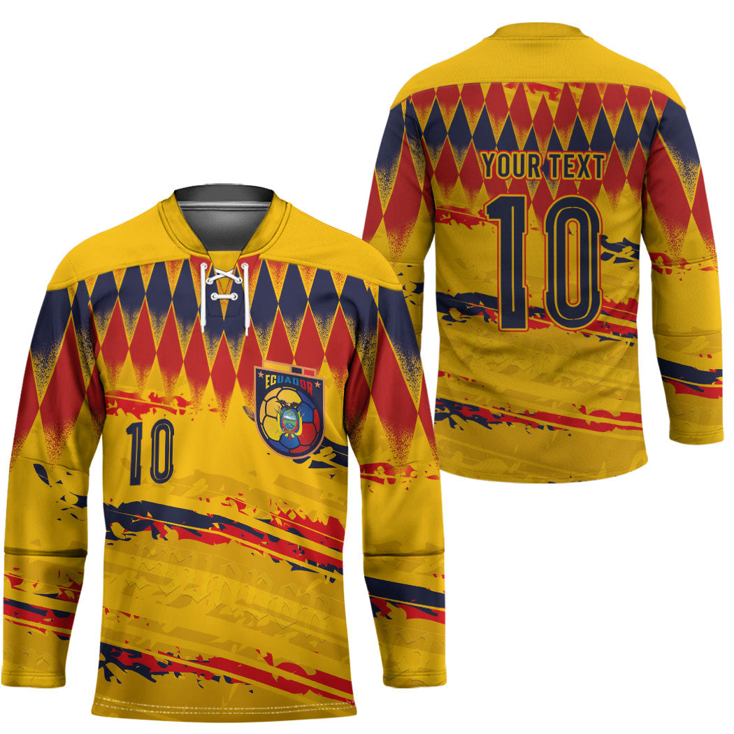Ecuador National Football Custom Hockey Jersey Argyle Pattern With Grunge Flag Splatter Graphics