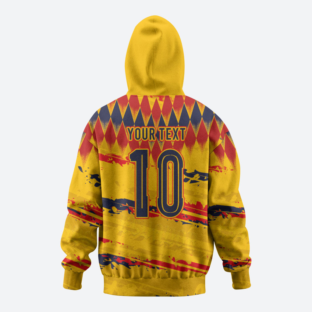 Ecuador National Football Custom Hoodie Argyle Pattern With Grunge Flag Splatter Graphics
