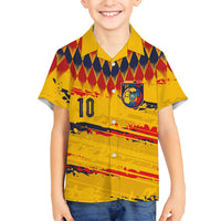 Ecuador National Football Custom Kid Hawaiian Shirt Argyle Pattern With Grunge Flag Splatter Graphics