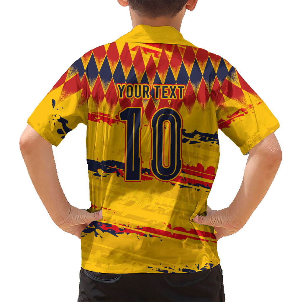Ecuador National Football Custom Kid Hawaiian Shirt Argyle Pattern With Grunge Flag Splatter Graphics