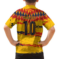 Ecuador National Football Custom Kid Hawaiian Shirt Argyle Pattern With Grunge Flag Splatter Graphics