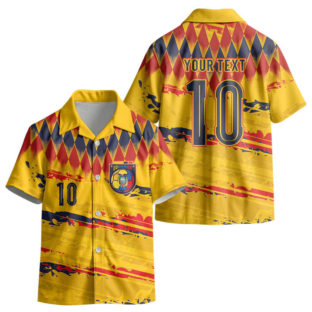 Ecuador National Football Custom Kid Hawaiian Shirt Argyle Pattern With Grunge Flag Splatter Graphics LT03