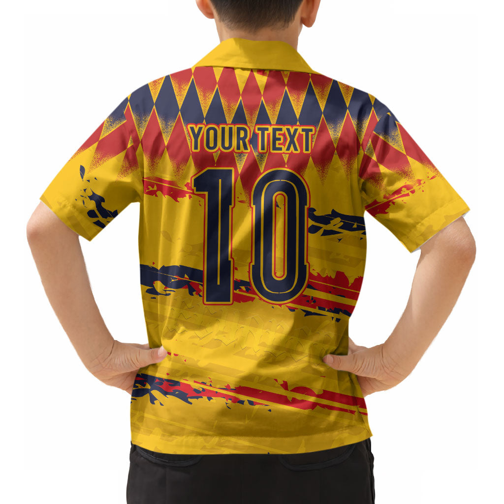 Ecuador National Football Custom Kid Hawaiian Shirt Argyle Pattern With Grunge Flag Splatter Graphics LT03