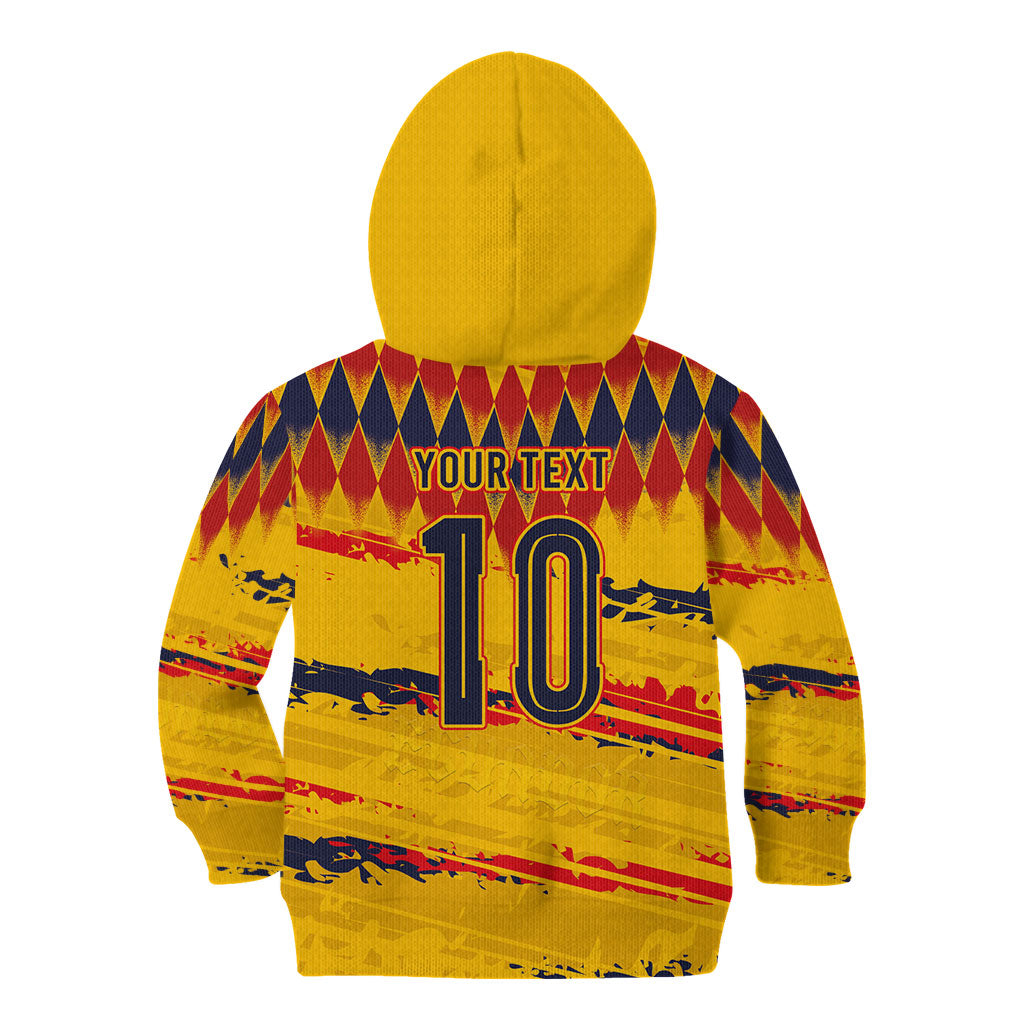 Ecuador National Football Custom Kid Hoodie Argyle Pattern With Grunge Flag Splatter Graphics