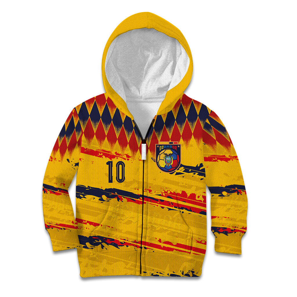 Ecuador National Football Custom Kid Hoodie Argyle Pattern With Grunge Flag Splatter Graphics