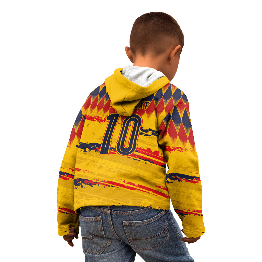 Ecuador National Football Custom Kid Hoodie Argyle Pattern With Grunge Flag Splatter Graphics