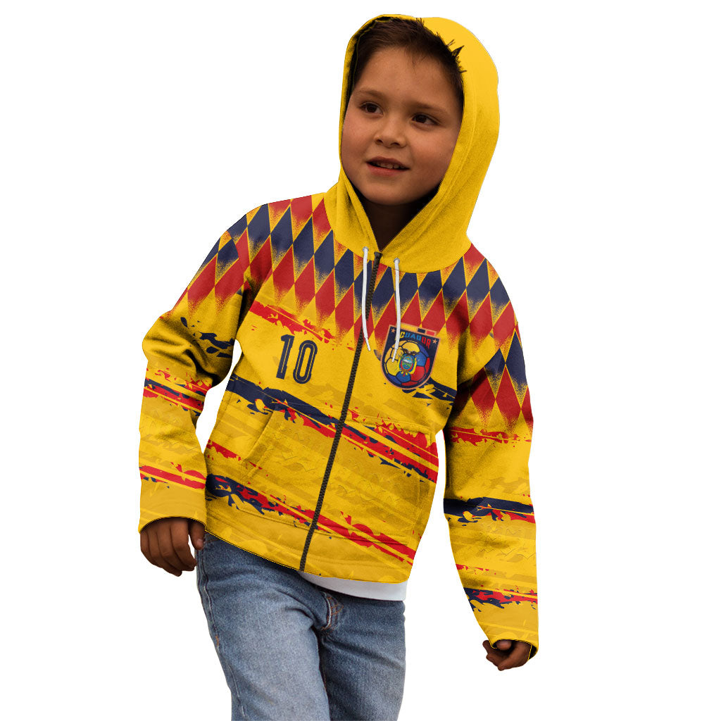 Ecuador National Football Custom Kid Hoodie Argyle Pattern With Grunge Flag Splatter Graphics