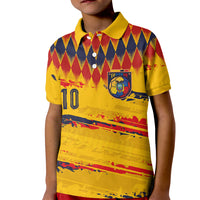 Ecuador National Football Custom Kid Polo Shirt Argyle Pattern With Grunge Flag Splatter Graphics
