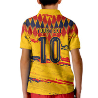 Ecuador National Football Custom Kid Polo Shirt Argyle Pattern With Grunge Flag Splatter Graphics