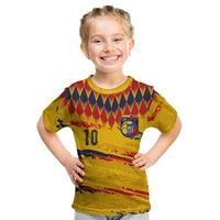 Ecuador National Football Custom Kid T Shirt Argyle Pattern With Grunge Flag Splatter Graphics