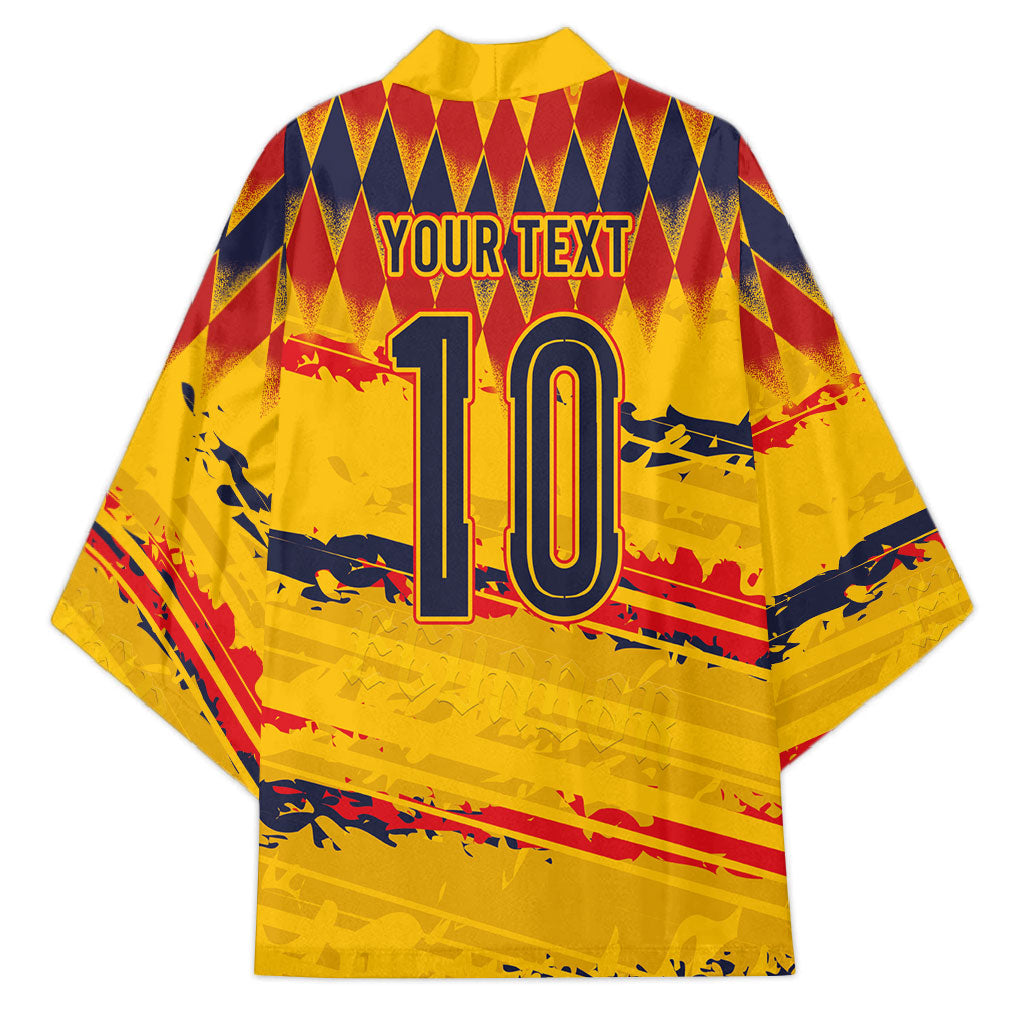 Ecuador National Football Custom Kimono Argyle Pattern With Grunge Flag Splatter Graphics