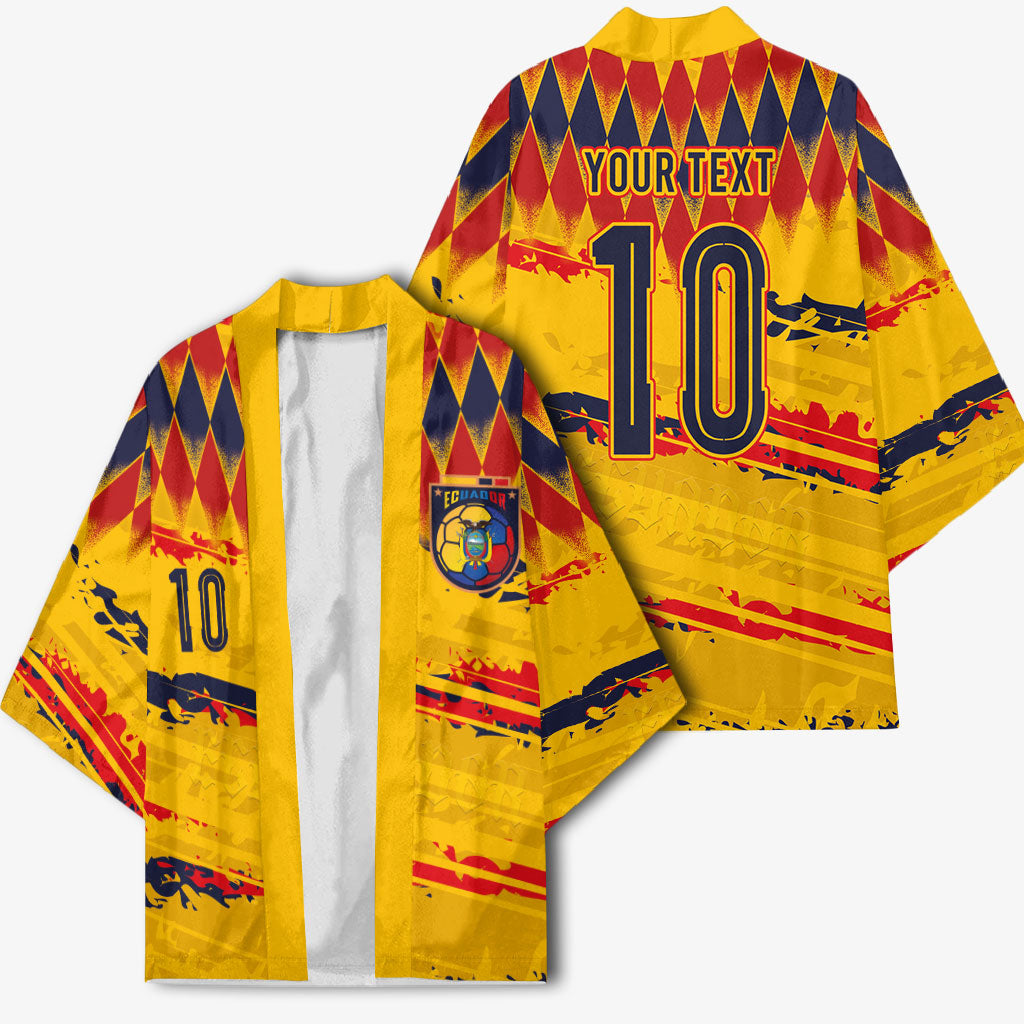 Ecuador National Football Custom Kimono Argyle Pattern With Grunge Flag Splatter Graphics