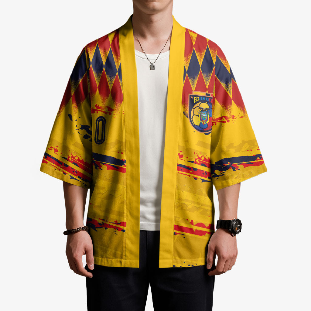 Ecuador National Football Custom Kimono Argyle Pattern With Grunge Flag Splatter Graphics