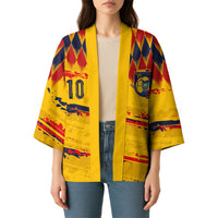 Ecuador National Football Custom Kimono Argyle Pattern With Grunge Flag Splatter Graphics