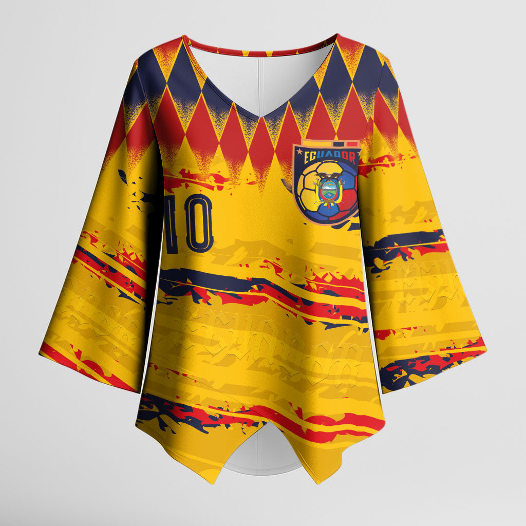 Ecuador National Football Custom Kimono Sleeve Blouse Argyle Pattern With Grunge Flag Splatter Graphics