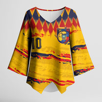 Ecuador National Football Custom Kimono Sleeve Blouse Argyle Pattern With Grunge Flag Splatter Graphics