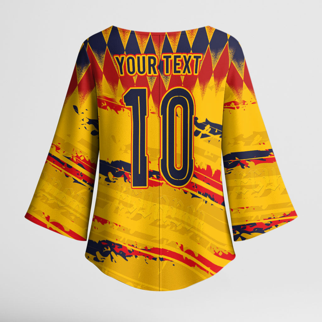 Ecuador National Football Custom Kimono Sleeve Blouse Argyle Pattern With Grunge Flag Splatter Graphics
