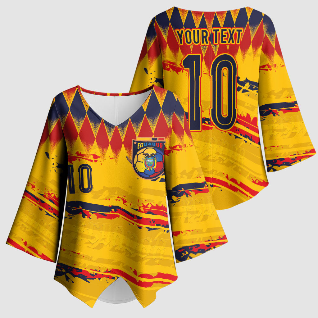 Ecuador National Football Custom Kimono Sleeve Blouse Argyle Pattern With Grunge Flag Splatter Graphics