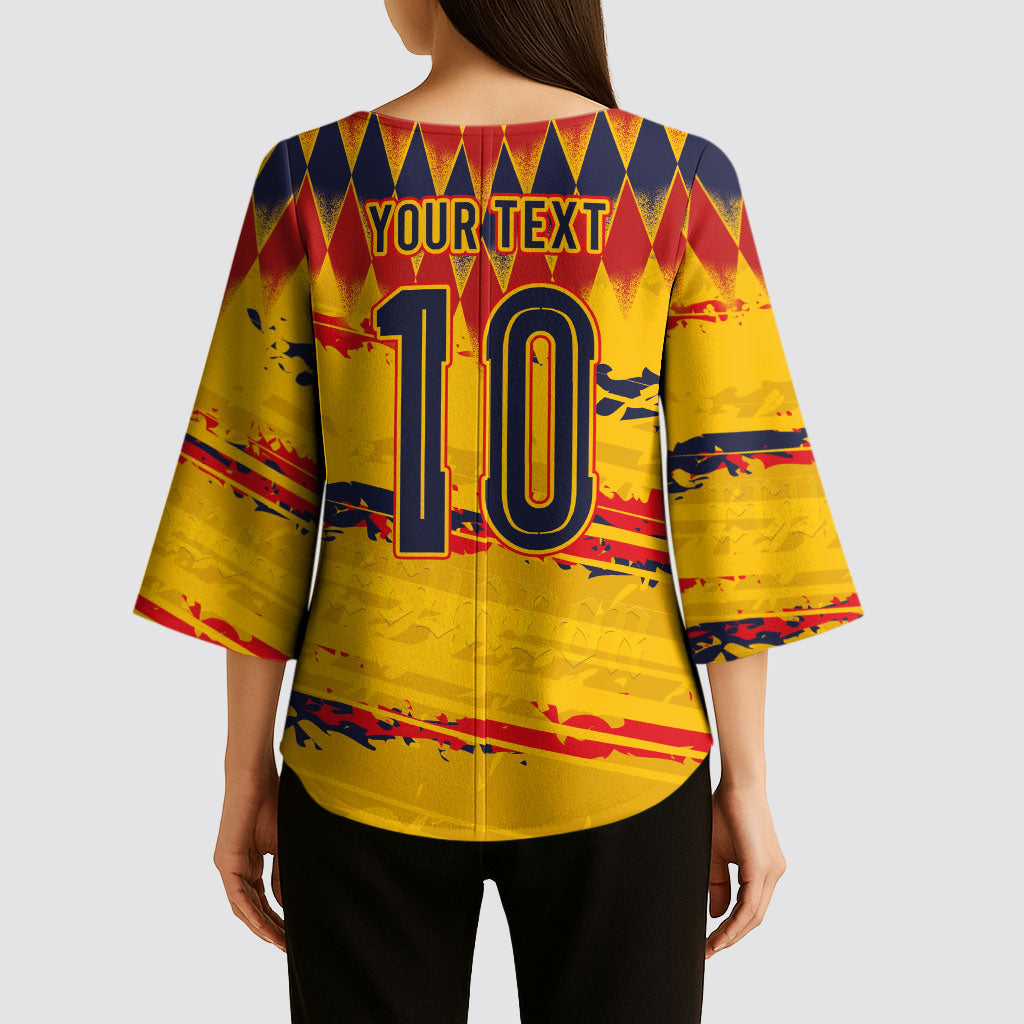 Ecuador National Football Custom Kimono Sleeve Blouse Argyle Pattern With Grunge Flag Splatter Graphics