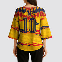 Ecuador National Football Custom Kimono Sleeve Blouse Argyle Pattern With Grunge Flag Splatter Graphics