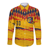 Ecuador National Football Custom Long Sleeve Button Shirt Argyle Pattern With Grunge Flag Splatter Graphics