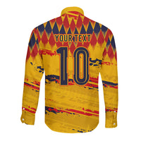 Ecuador National Football Custom Long Sleeve Button Shirt Argyle Pattern With Grunge Flag Splatter Graphics