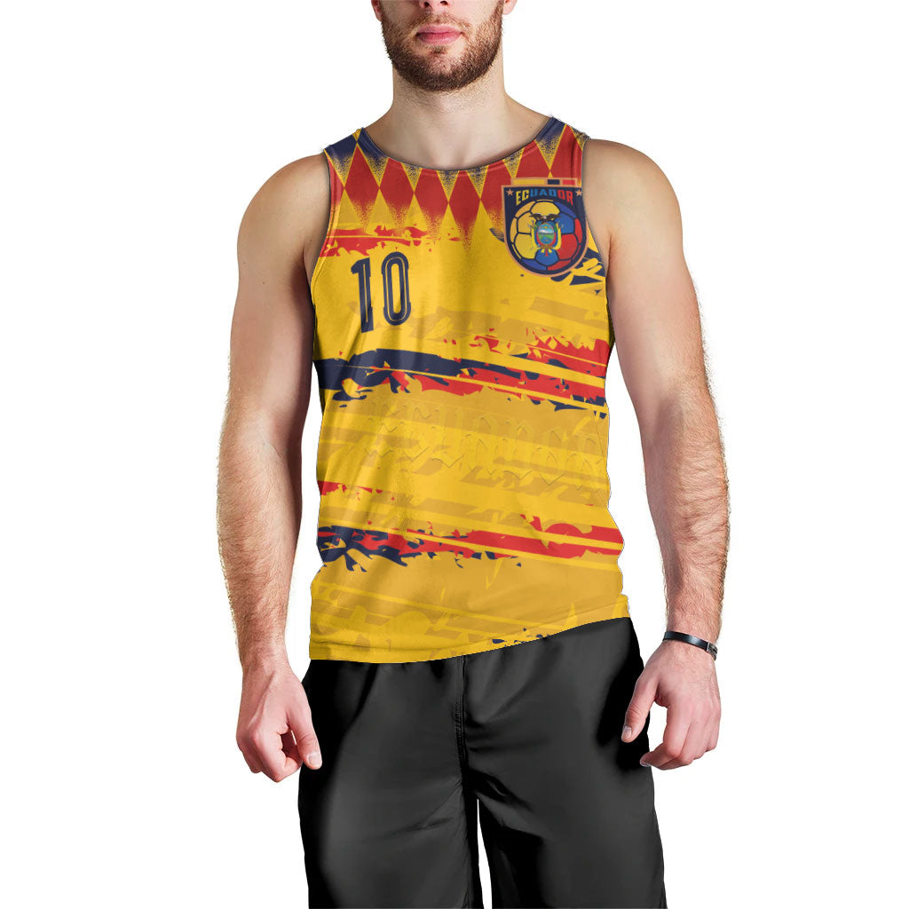 Ecuador National Football Custom Men Tank Top Argyle Pattern With Grunge Flag Splatter Graphics