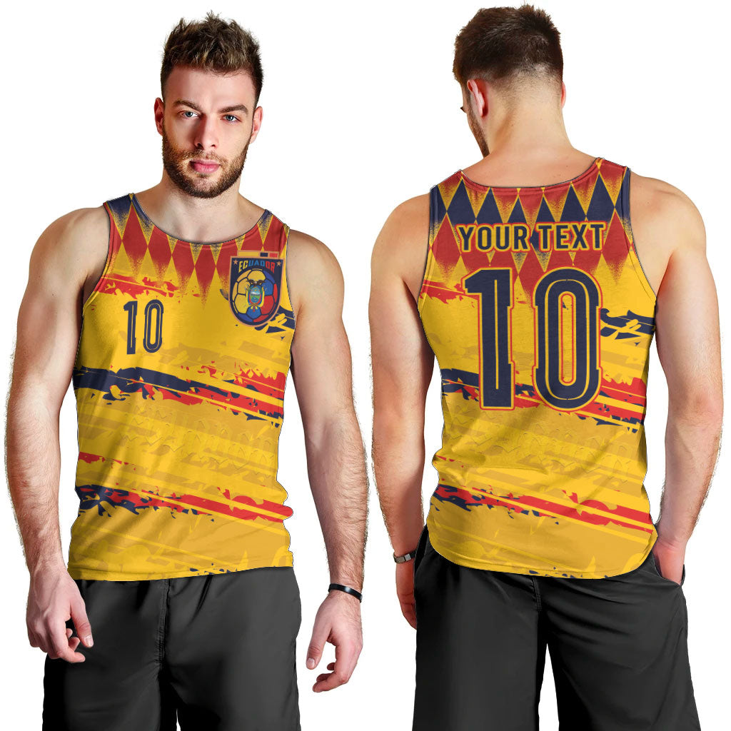 Ecuador National Football Custom Men Tank Top Argyle Pattern With Grunge Flag Splatter Graphics